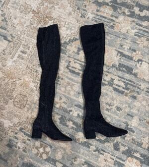 Kate Spade London Black Lurex Glitter Thigh High Sock Boots